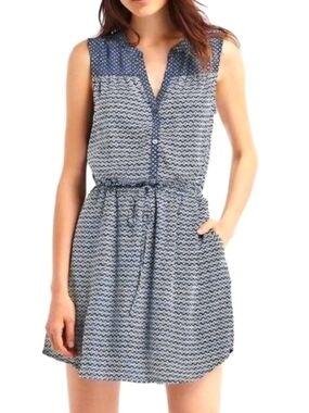 Gap Navy and White Sleeveless Drawstring Dress
